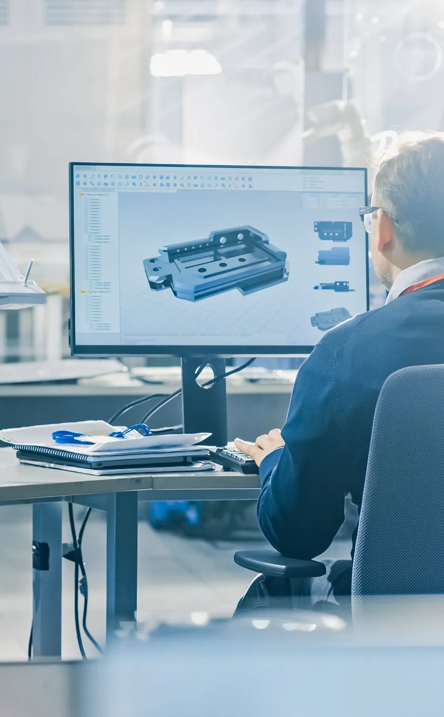 A design studio with people at workstations