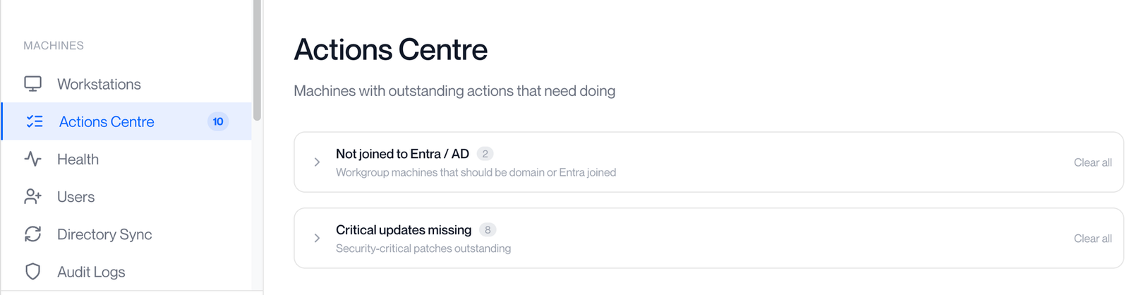 Actions Centre in the Computle portal
